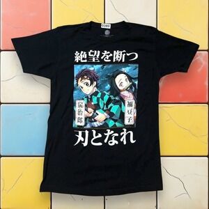 Y2K Demon Slayer Anime Tee Tanjiro Nezuko Manga Graphic Shirt Mens M Black Japan